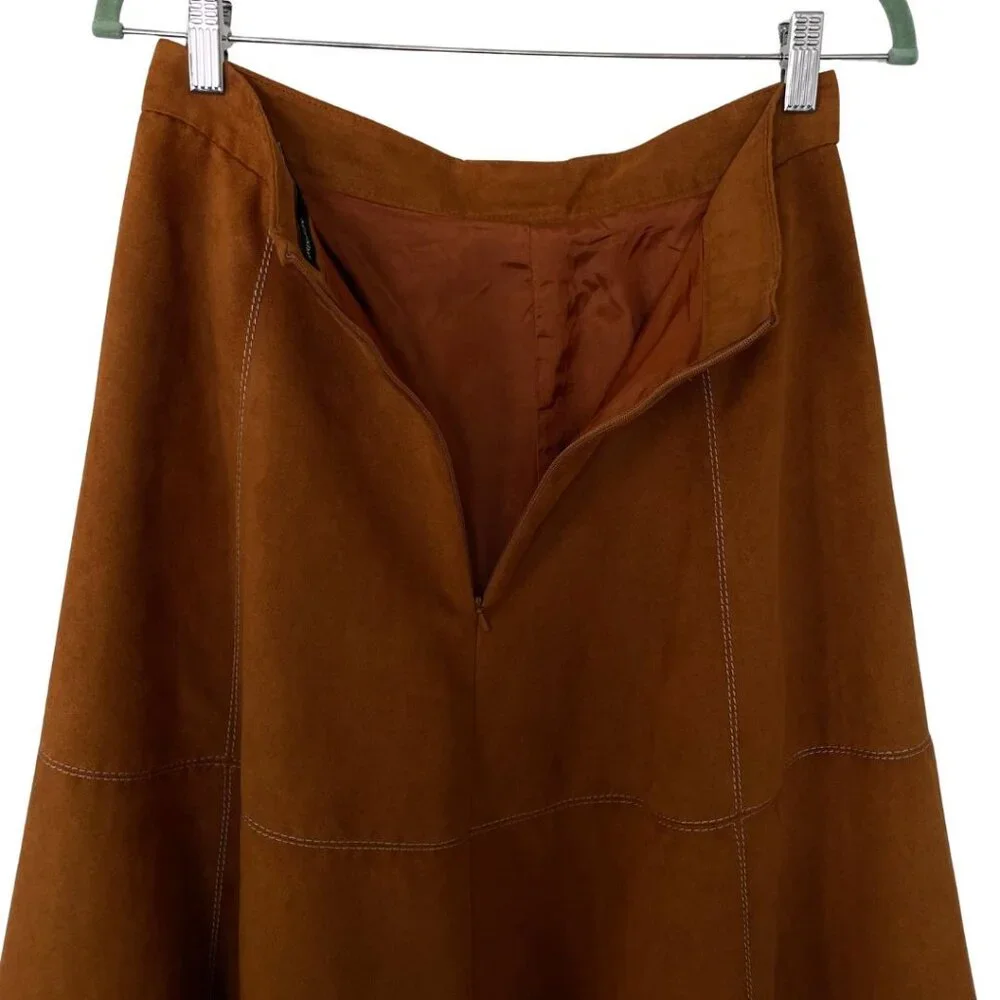 Karen Millen Brown Vegan Faux Suede Button Front Western A-Line Skirt Size 8